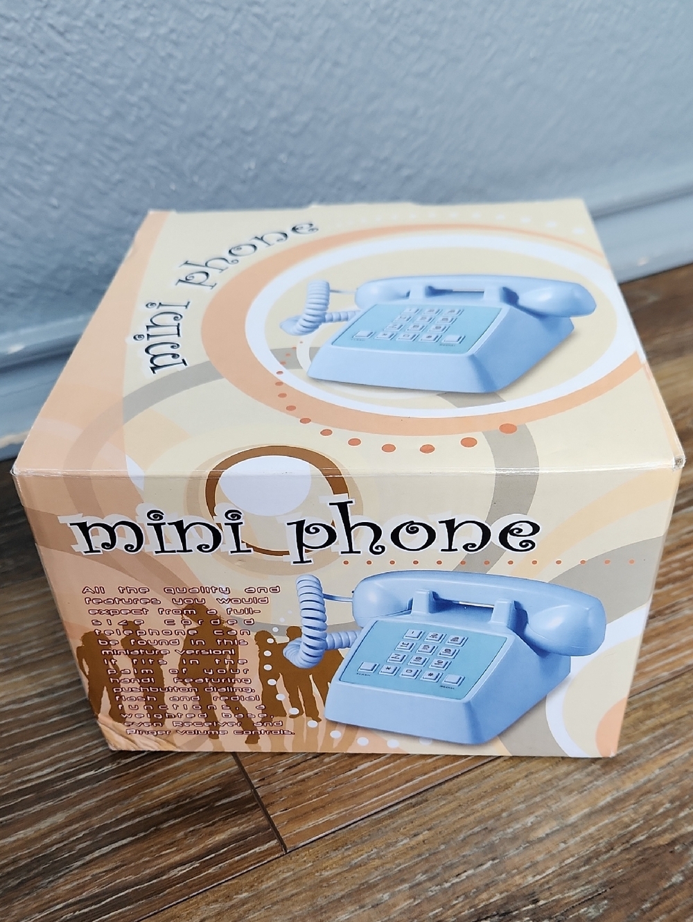 NIB Blue Mini Retro Landline Push Button Phone
